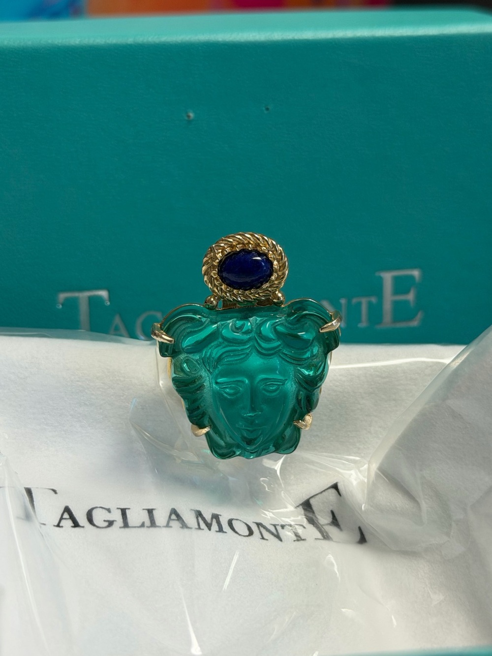 NEW Tagliamonte Venetian Glass Medusa Lapis Lazuli Statement Cocktail Ring sz 9